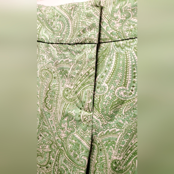 Talbots green paisley "Curvy" w/ vent pants sz 6P - Picture 3 of 9